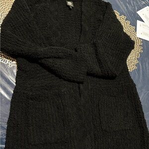 bobeau Black Textured Open-Front Cardigan